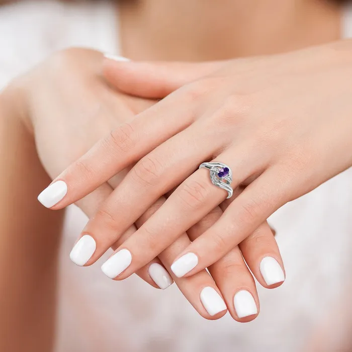 Rings 14k White Gold Amethyst Real Diamond ring Goldia