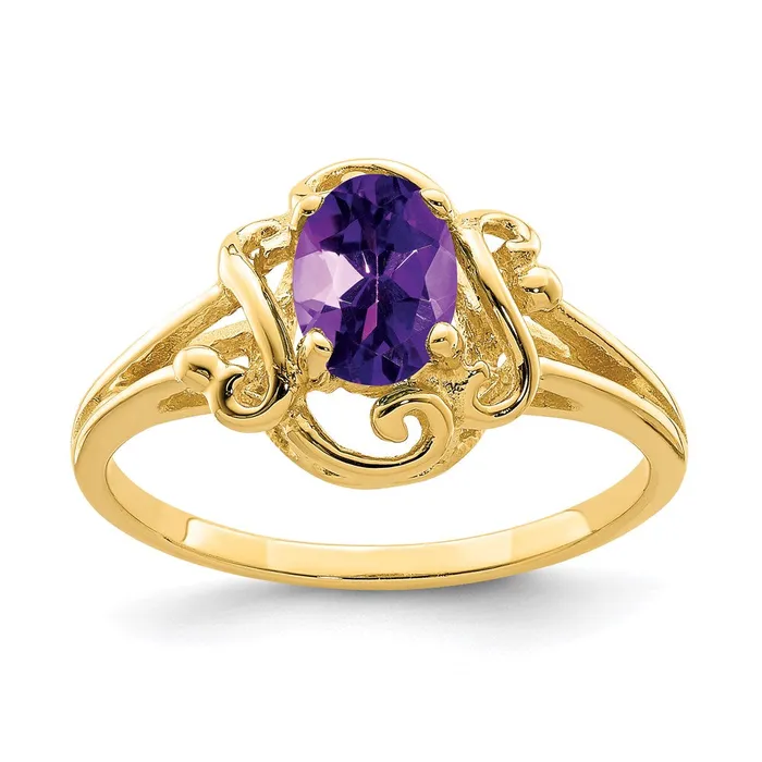 Rings 14K Yellow Gold 7x5mm Oval Amethyst Checker ring Goldia