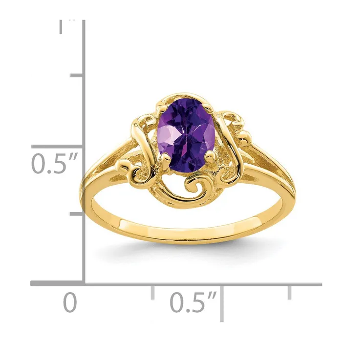 Rings 14K Yellow Gold 7x5mm Oval Amethyst Checker ring Goldia