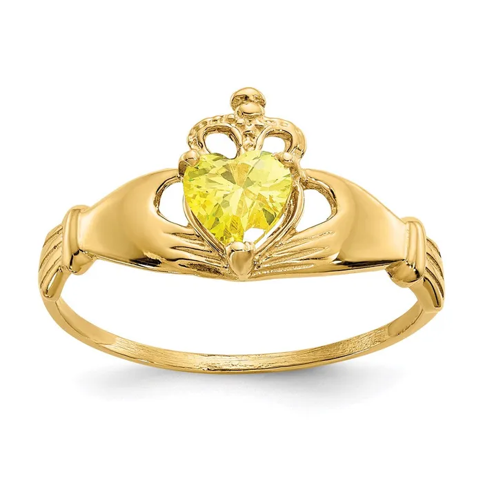 Rings 14K Yellow Gold CZ November Birthstone Claddagh Heart Ring Goldia
