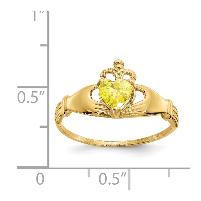 Rings 14K Yellow Gold CZ November Birthstone Claddagh Heart Ring Goldia