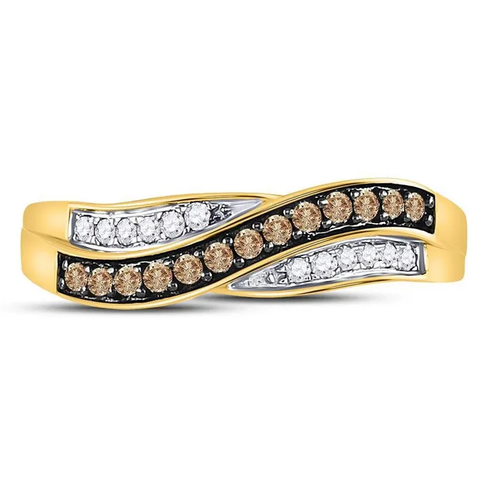 Rings gndatlanta 10k Yellow Gold Round Brown Diamond Band Ring 14 Cttw