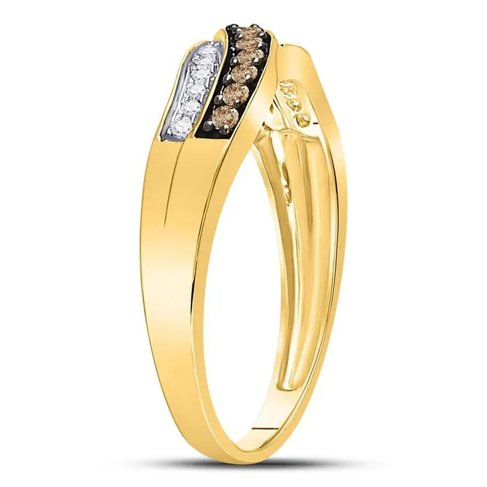 Rings gndatlanta 10k Yellow Gold Round Brown Diamond Band Ring 14 Cttw