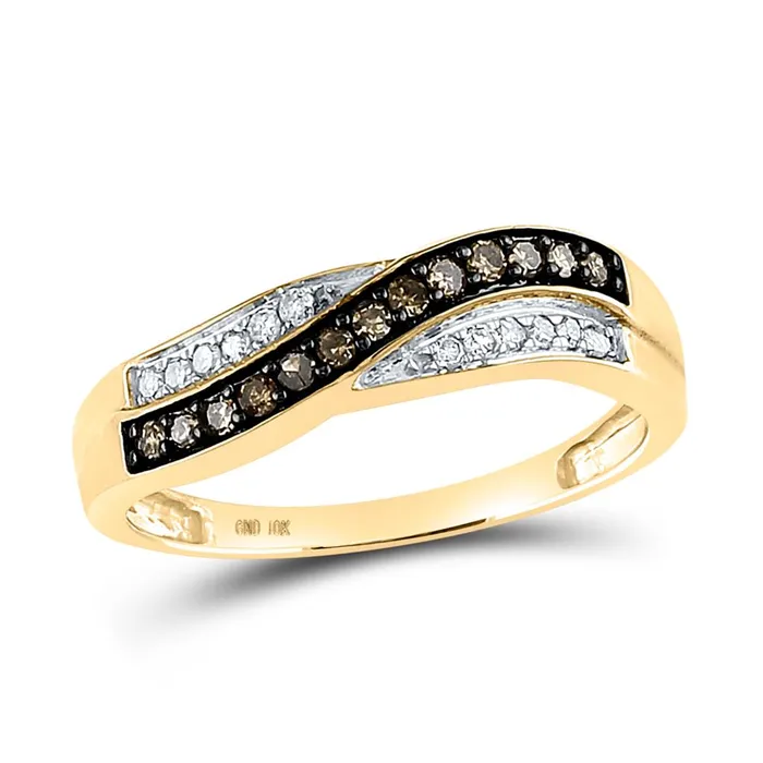 Rings gndatlanta 10k Yellow Gold Round Brown Diamond Band Ring 14 Cttw