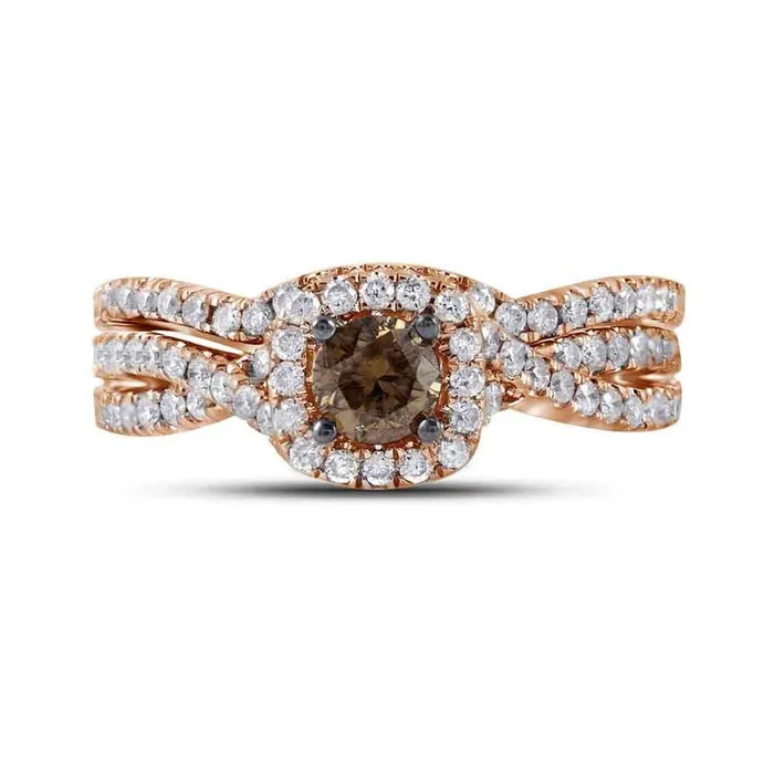 Rings gndatlanta 14k Rose Gold Round Brown Diamond Bridal Wedding Ring Set 1Cttw Rings gndatlanta 14k Rose Gold Round Brown Diamond Bridal Wedding Ring Set 1Cttw