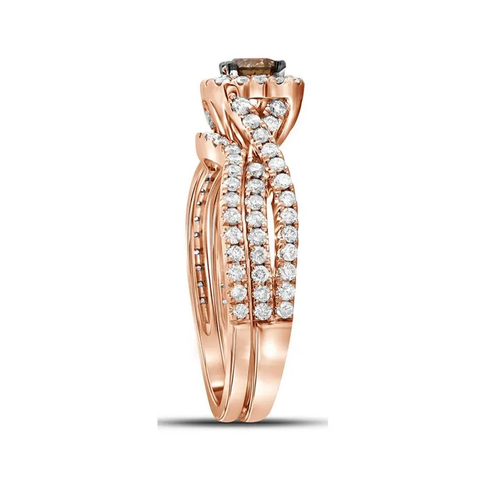 Rings gndatlanta 14k Rose Gold Round Brown Diamond Bridal Wedding Ring Set 1Cttw