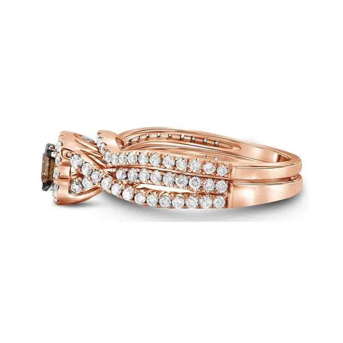 Rings gndatlanta 14k Rose Gold Round Brown Diamond Bridal Wedding Ring Set 1Cttw