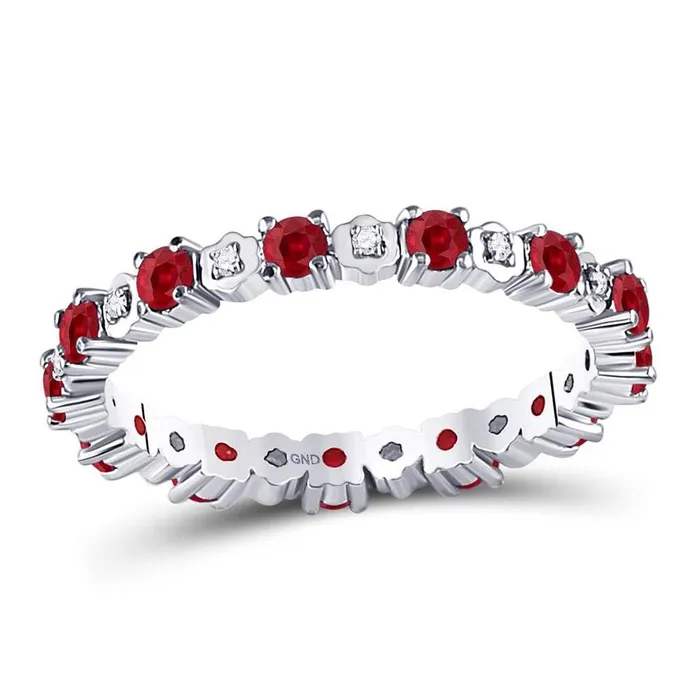 Rings gndatlanta 14kt White Gold Round Ruby Diamond Eternity Stackable Band Ring Cttw Rings gndatlanta 14kt White Gold Round Ruby Diamond Eternity Stackable Band Ring Cttw