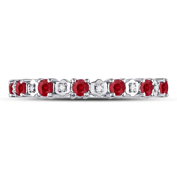 Rings gndatlanta 14kt White Gold Round Ruby Diamond Eternity Stackable Band Ring Cttw