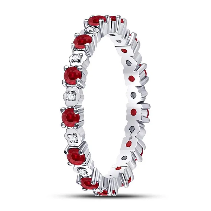 Rings gndatlanta 14kt White Gold Round Ruby Diamond Eternity Stackable Band Ring Cttw