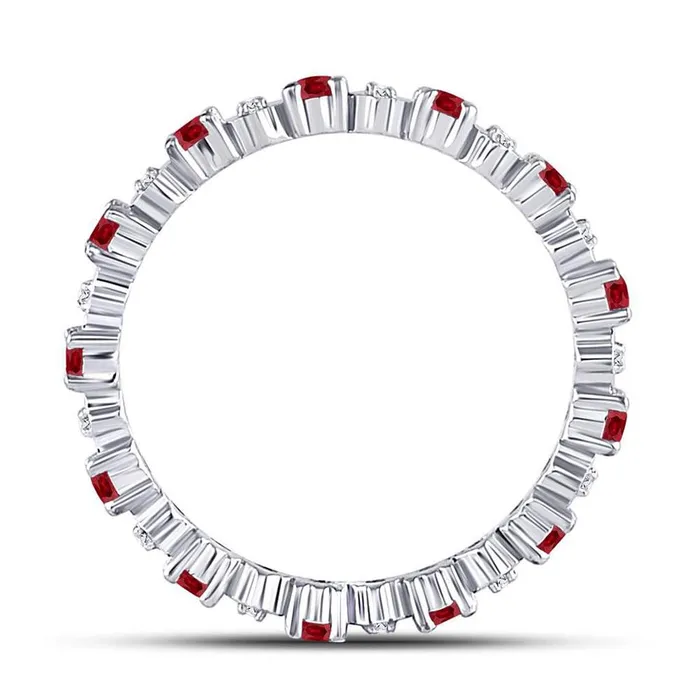 Rings gndatlanta 14kt White Gold Round Ruby Diamond Eternity Stackable Band Ring Cttw
