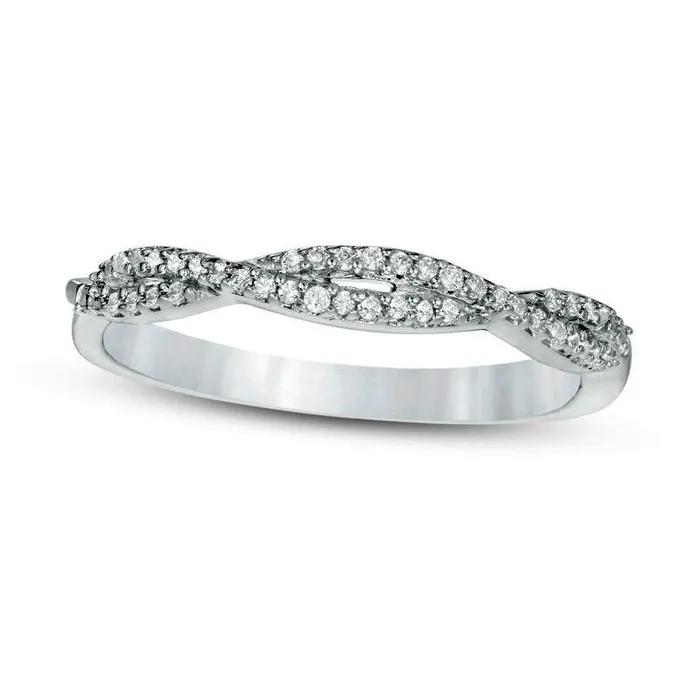 Rings Goldia 013 CT TW Natural Diamond Twist Stackable Band in Solid 10K White Gold Rings Goldia 013 CT TW Natural Diamond Twist Stackable Band in Solid 10K White Gold