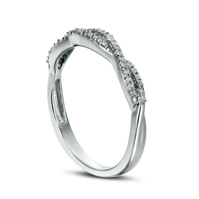 Rings Goldia 013 CT TW Natural Diamond Twist Stackable Band in Solid 10K White Gold Rings Goldia 013 CT TW Natural Diamond Twist Stackable Band in Solid 10K White Gold