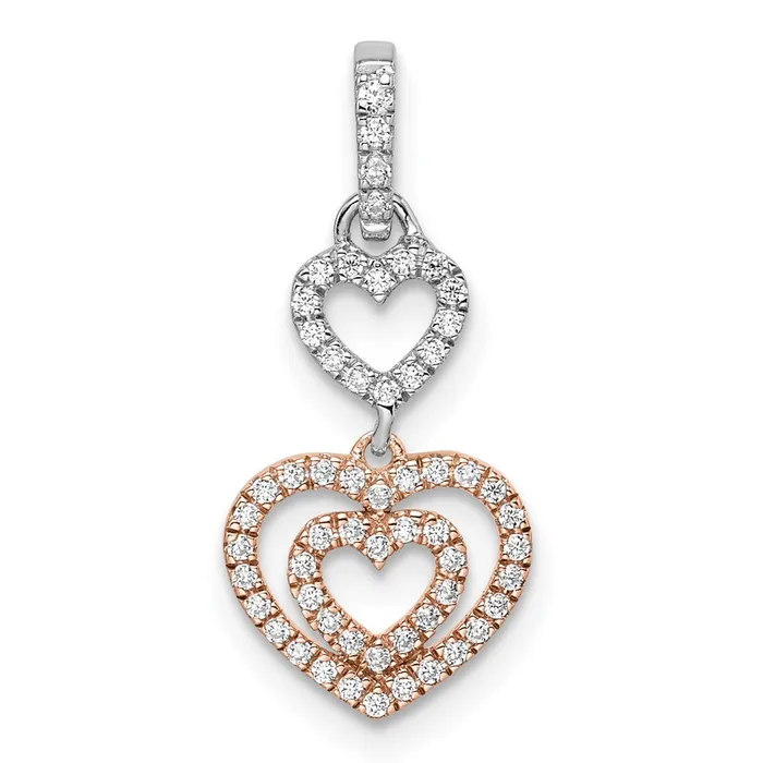 Rings Goldia 14k TwoTone Gold White and Rose Hearts Dangle Real Diamond Pendant