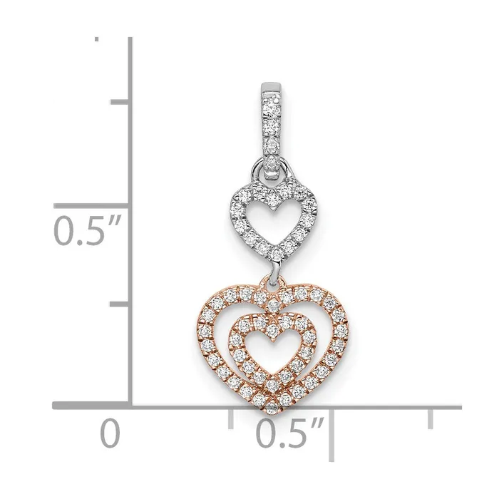 Rings Goldia 14k TwoTone Gold White and Rose Hearts Dangle Real Diamond Pendant