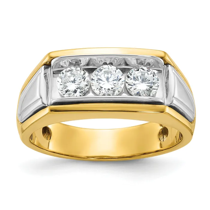 Rings Goldia 14k Twotone Two Tone 1 Ct Lab Grown Diamond VSSI G Three Stone Polished and Grooved Mens Ring Rings Goldia 14k Twotone Two Tone 1 Ct Lab Grown Diamond VSSI G Three Stone Polished and Grooved Mens Ring