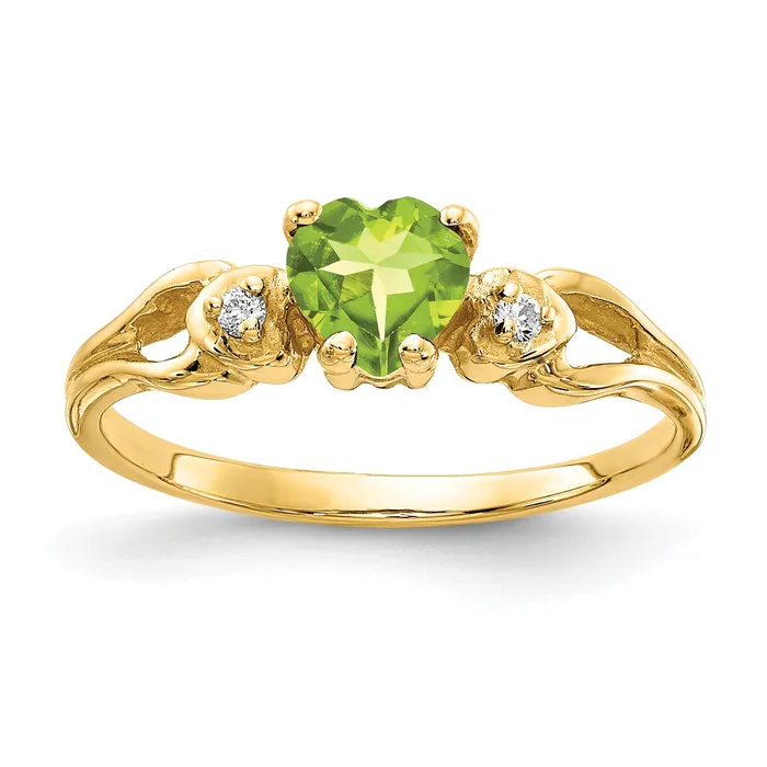 Rings Goldia Solid 14k Yellow Gold 5mm Heart Simulated Peridot AA CZ Ring Rings Goldia Solid 14k Yellow Gold 5mm Heart Simulated Peridot AA CZ Ring
