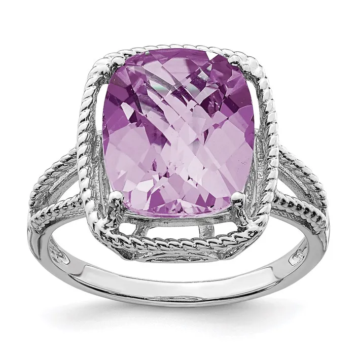 Rings Goldia Sterling Silver Rhodium CheckerCut Pink Quartz Ring