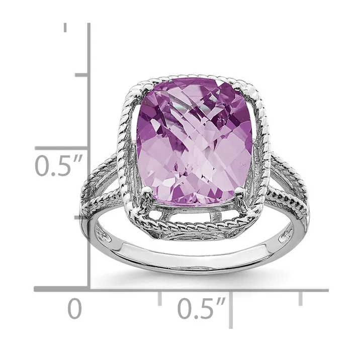 Rings Goldia Sterling Silver Rhodium CheckerCut Pink Quartz Ring