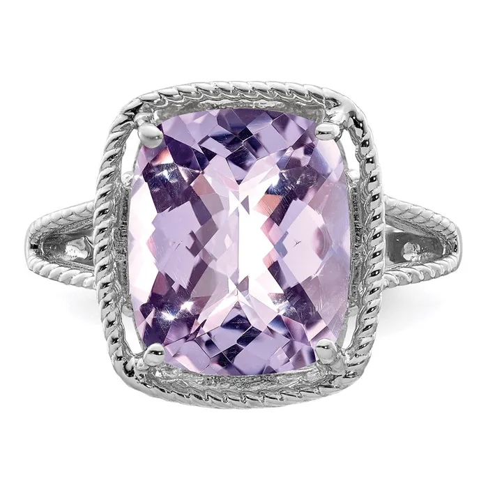 Rings Goldia Sterling Silver Rhodium CheckerCut Pink Quartz Ring