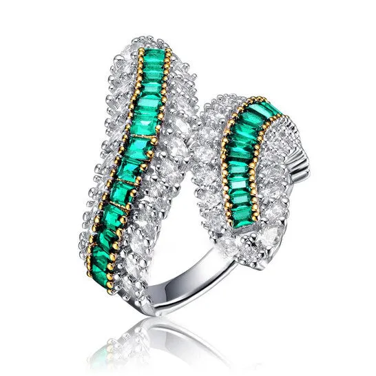 Rings Original Megan Walford Sterling Silver Rhodium Plated with Emerald Cubic Zirconia Bypass Ring JMS always Rings Original Megan Walford Sterling Silver Rhodium Plated with Emerald Cubic Zirconia Bypass Ring JMS always