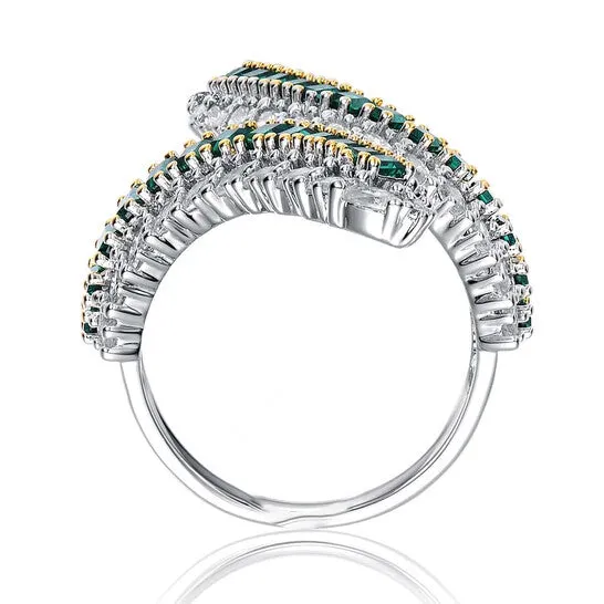 Rings Original Megan Walford Sterling Silver Rhodium Plated with Emerald Cubic Zirconia Bypass Ring JMS always Rings Original Megan Walford Sterling Silver Rhodium Plated with Emerald Cubic Zirconia Bypass Ring JMS always