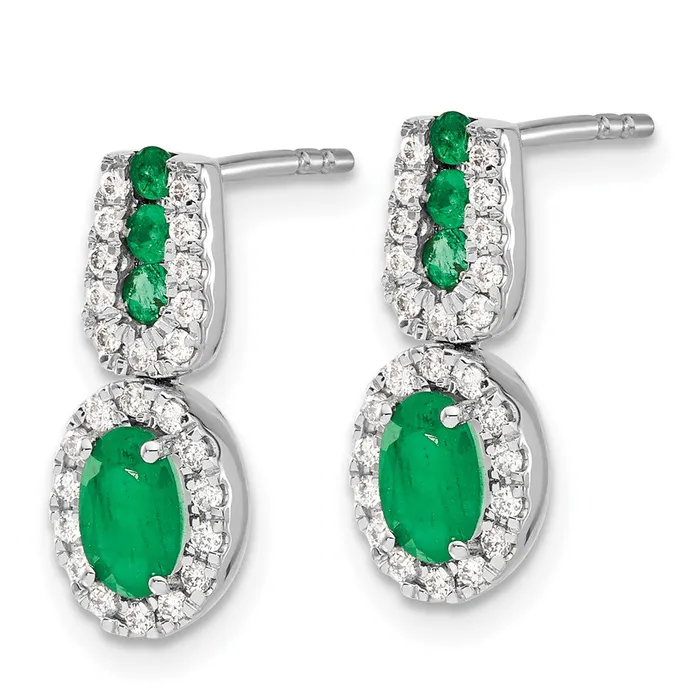 Solid 14k White Gold 13Ct Simulated CZ and Emerald Earrings Goldia Earrings
