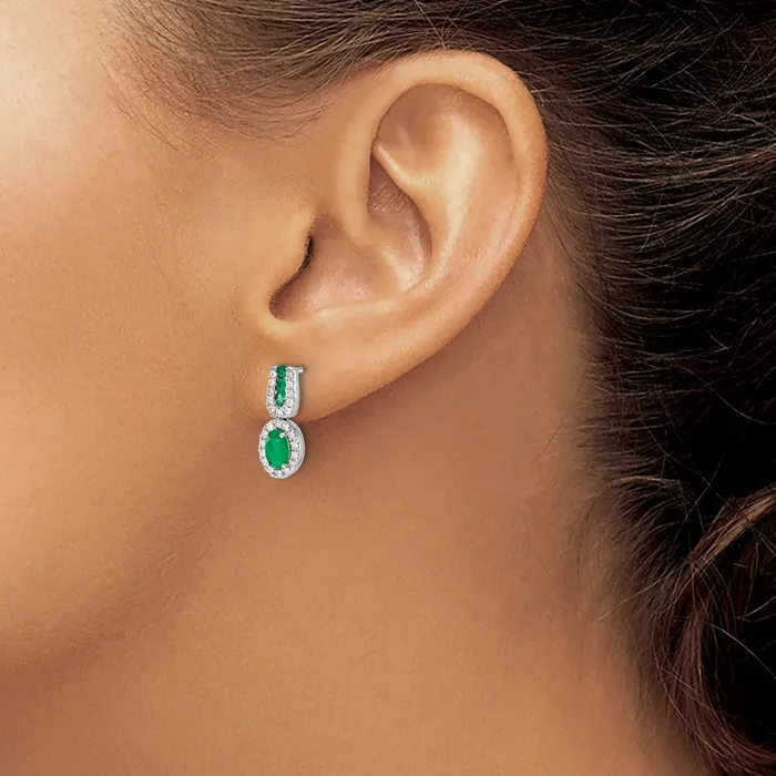 Solid 14k White Gold 13Ct Simulated CZ and Emerald Earrings Goldia Earrings