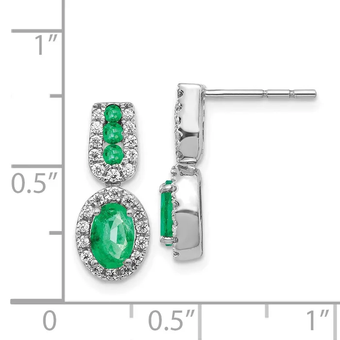 Solid 14k White Gold 13Ct Simulated CZ and Emerald Earrings Goldia Earrings