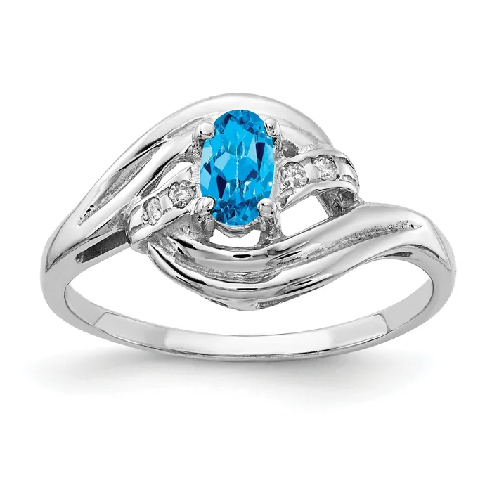 Solid 14k White Gold 5x3mm Oval Simulated Blue Topaz AAA CZ Ring Goldia Rings Solid 14k White Gold 5x3mm Oval Simulated Blue Topaz AAA CZ Ring Goldia Rings