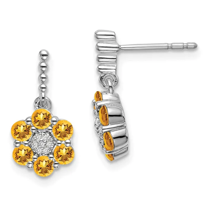 Solid 14k White Gold Simulated Citrine and CZ Earrings Goldia Earrings