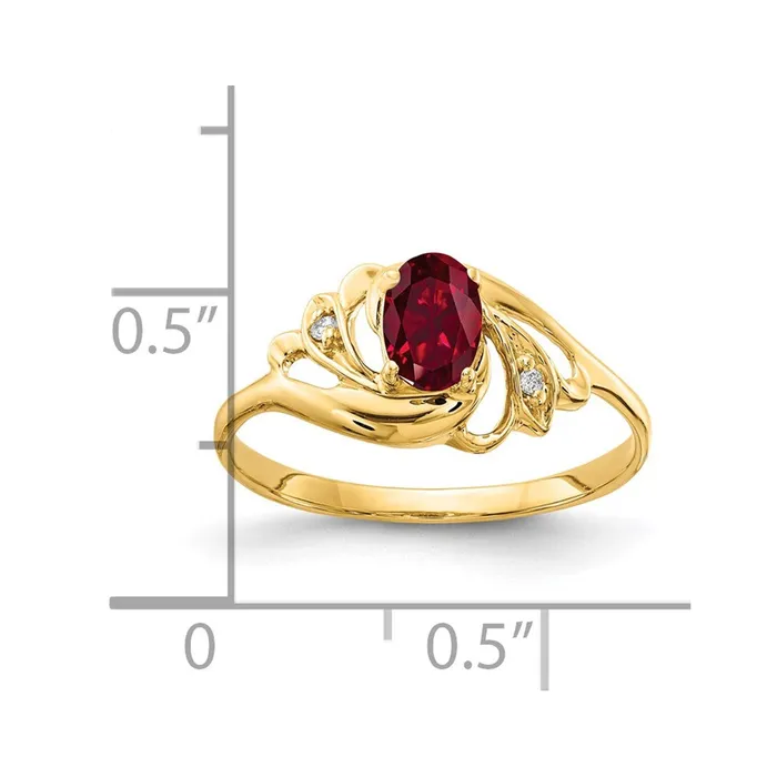 Solid 14k Yellow Gold 6x4mm Oval Created Simulated Ruby A CZ Ring Goldia Rings