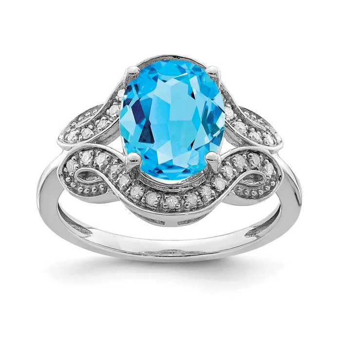 Sterling Silver Rhodium Diamond u0026 Blue Topaz Ring Goldia Rings