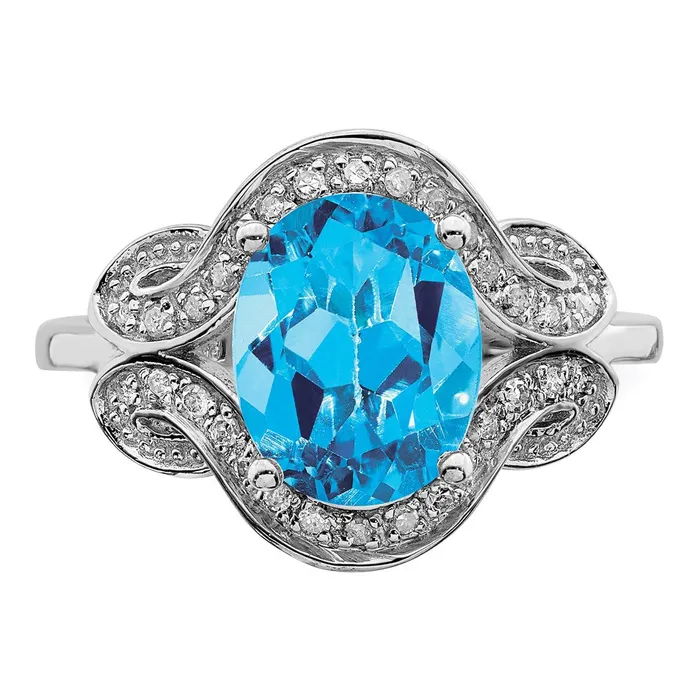 Sterling Silver Rhodium Diamond u0026 Blue Topaz Ring Goldia Rings