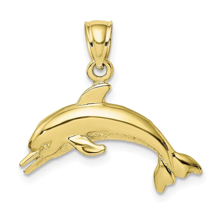 10K Textured Polished Dolphin Jumping Charm TreasureFineJewelers Charm Necklaces 10K Textured Polished Dolphin Jumping Charm TreasureFineJewelers Charm Necklaces