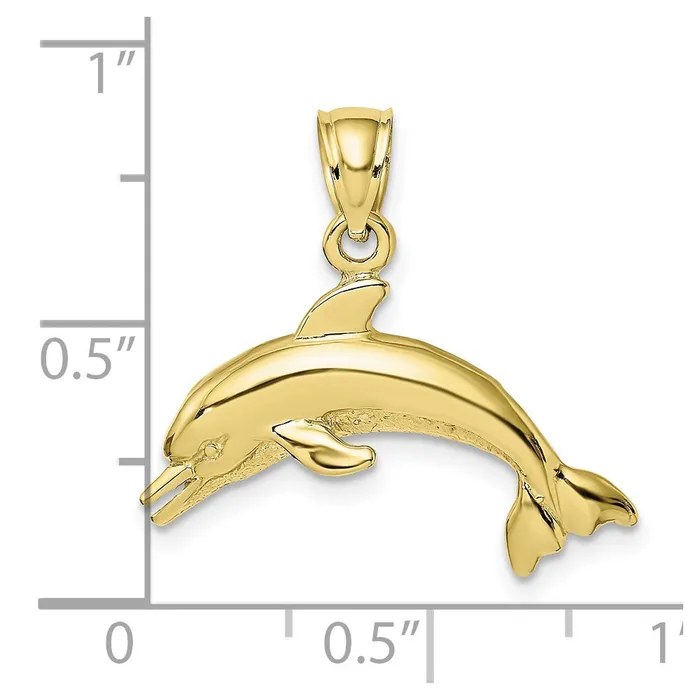 10K Textured Polished Dolphin Jumping Charm TreasureFineJewelers Charm Necklaces