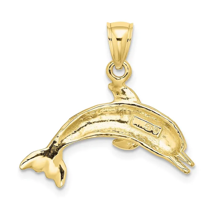 10K Textured Polished Dolphin Jumping Charm TreasureFineJewelers Charm Necklaces
