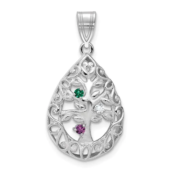 10KW 3 Birthstone Tree of Life Tear Drop Pendant TreasureFineJewelers Necklaces 10KW 3 Birthstone Tree of Life Tear Drop Pendant TreasureFineJewelers Necklaces