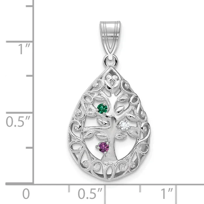 10KW 3 Birthstone Tree of Life Tear Drop Pendant TreasureFineJewelers Necklaces