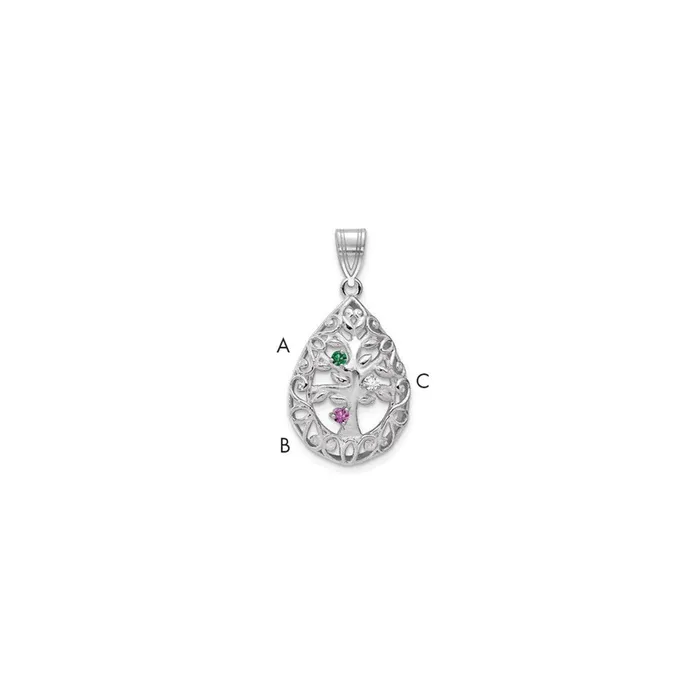 10KW 3 Birthstone Tree of Life Tear Drop Pendant TreasureFineJewelers Necklaces