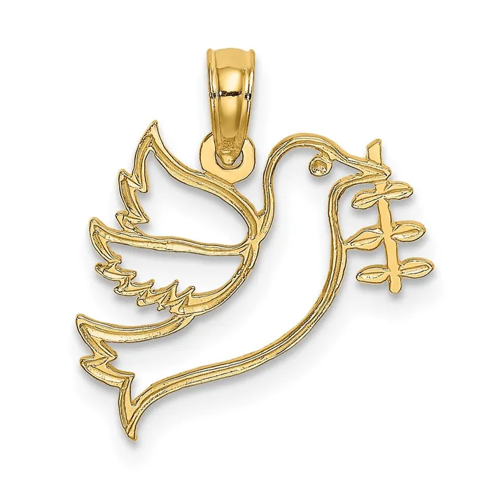14K CutOut Dove with Olive Branch Charm TreasureFineJewelers Charm Necklaces 14K CutOut Dove with Olive Branch Charm TreasureFineJewelers Charm Necklaces