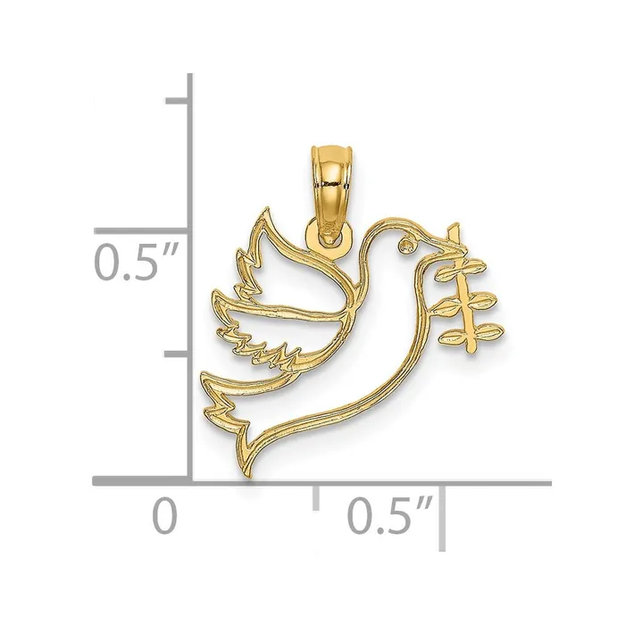 14K CutOut Dove with Olive Branch Charm TreasureFineJewelers Charm Necklaces