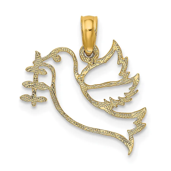 14K CutOut Dove with Olive Branch Charm TreasureFineJewelers Charm Necklaces