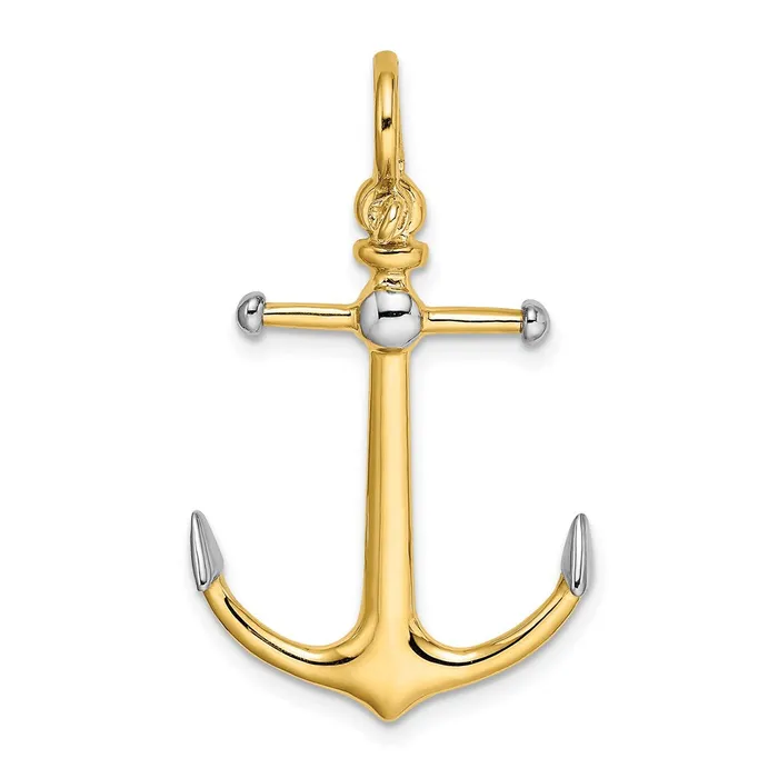 14K wRhodium 3D Anchor wLong T Bar and Shackle Bail Charm TreasureFineJewelers Charm Necklaces 14K wRhodium 3D Anchor wLong T Bar and Shackle Bail Charm TreasureFineJewelers Charm Necklaces