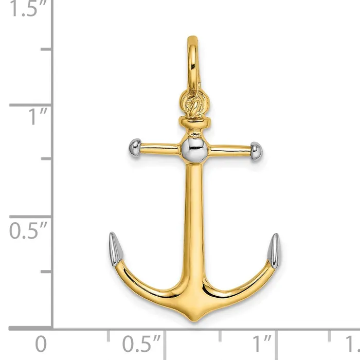 14K wRhodium 3D Anchor wLong T Bar and Shackle Bail Charm TreasureFineJewelers Charm Necklaces