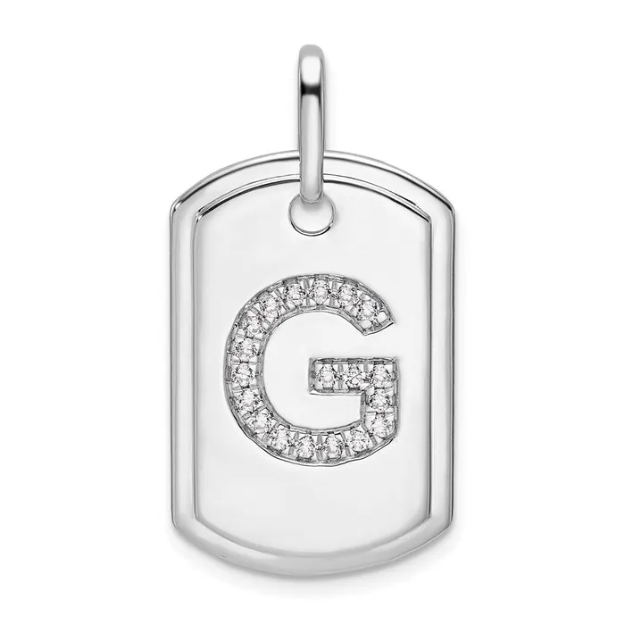 14K White Gold Diamond Initial G Dog Tag Charm TreasureFineJewelers Charm Necklaces 14K White Gold Diamond Initial G Dog Tag Charm TreasureFineJewelers Charm Necklaces