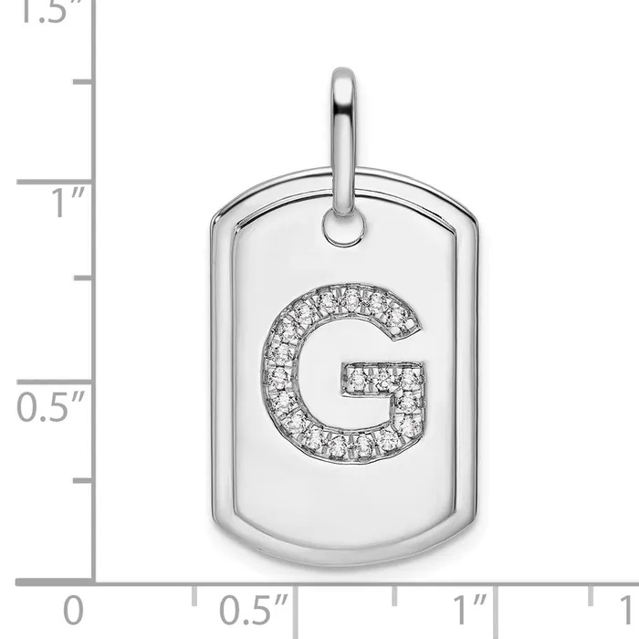 14K White Gold Diamond Initial G Dog Tag Charm TreasureFineJewelers Charm Necklaces