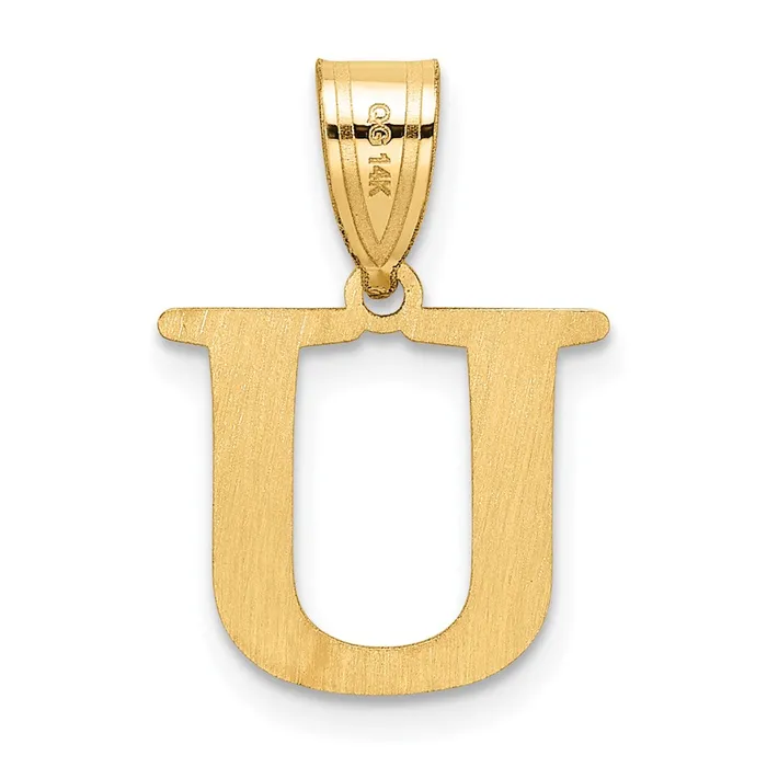14k Yellow Gold Polished Etched Letter U Initial Pendant TreasureFineJewelers Necklaces