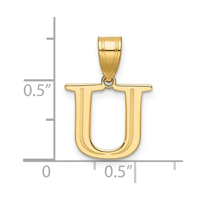 14k Yellow Gold Polished Etched Letter U Initial Pendant TreasureFineJewelers Necklaces
