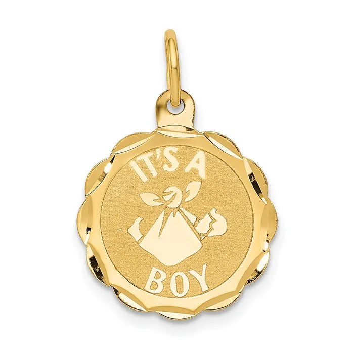 14k Yellow Gold Polished ITS A BOY Scalloped Disc Charm TreasureFineJewelers Charm Necklaces 14k Yellow Gold Polished ITS A BOY Scalloped Disc Charm TreasureFineJewelers Charm Necklaces